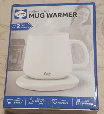 Sealy Coffee Mug & Mug Warmer 2Pc Set USB Powered Temp Control w/Gravity Switch