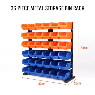 HORUSDY 36pcs Storage Bins 6 Tier Metal Rack Parts Organizer Garage Tool Shelves