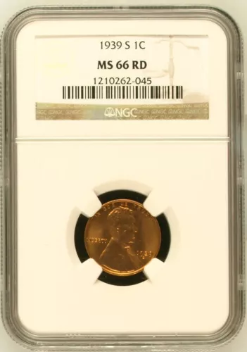 "1939-S Lincoln Wheat Cent - NGC MS 66 RD - Stunning Gem, Rare Date!"