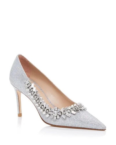 Stuart Weitzman Promise 85 Pump Crystal Jewel Gliter Silver Fabric Shoe 6;NIB - Picture 1 of 12