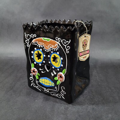 Blue Sky Clayworks Heather Goldminc Sugar Skull Lantern Tealight Halloween TAG