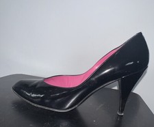 Vtg 80s Italian Designer Garolini Black Patent Leather Pink Pumps Shoes 8.5 9