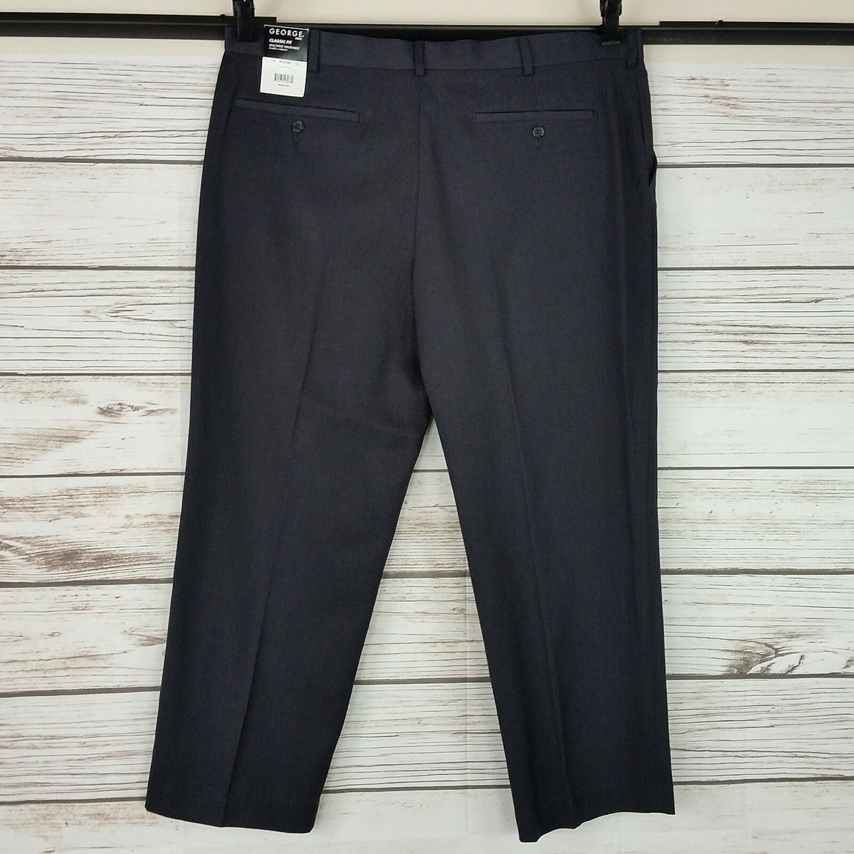 George Mens Classic Fit Pants 42x30 Dark Gray Flat Front Dress