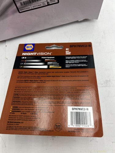 (5 Pack of 2) NAPA NightVision Clear Headlight Bulb H7 BPH7NVC2N C-8 Clear - Picture 3 of 5