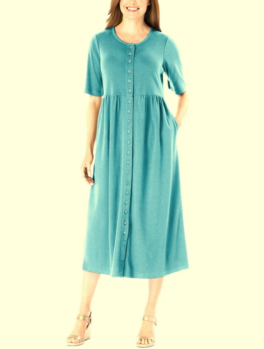 Woman Within Petite Plus Size Soft Aqua Button Front Empire Waist Dress  Size 4X