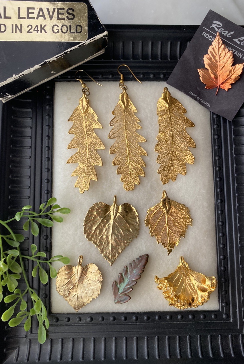 Vintage 24k Gold Dipped Real Leaf Jewelry Pendant… - image 1