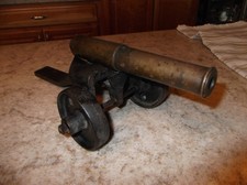 Antique Mini Signal Cannon Heavy Bronze Barrel Steel Undercarriage With Wheels