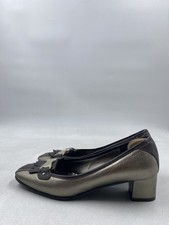 Salvatore Ferragamo Metallic Kiltie Fringe Block Heel Brown Pumps Size 6B COA