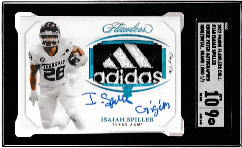 2022 Flawless 1/1 Adidas Logo Isaiah Spiller Texas A&M "Gig Em" Inscription Auto