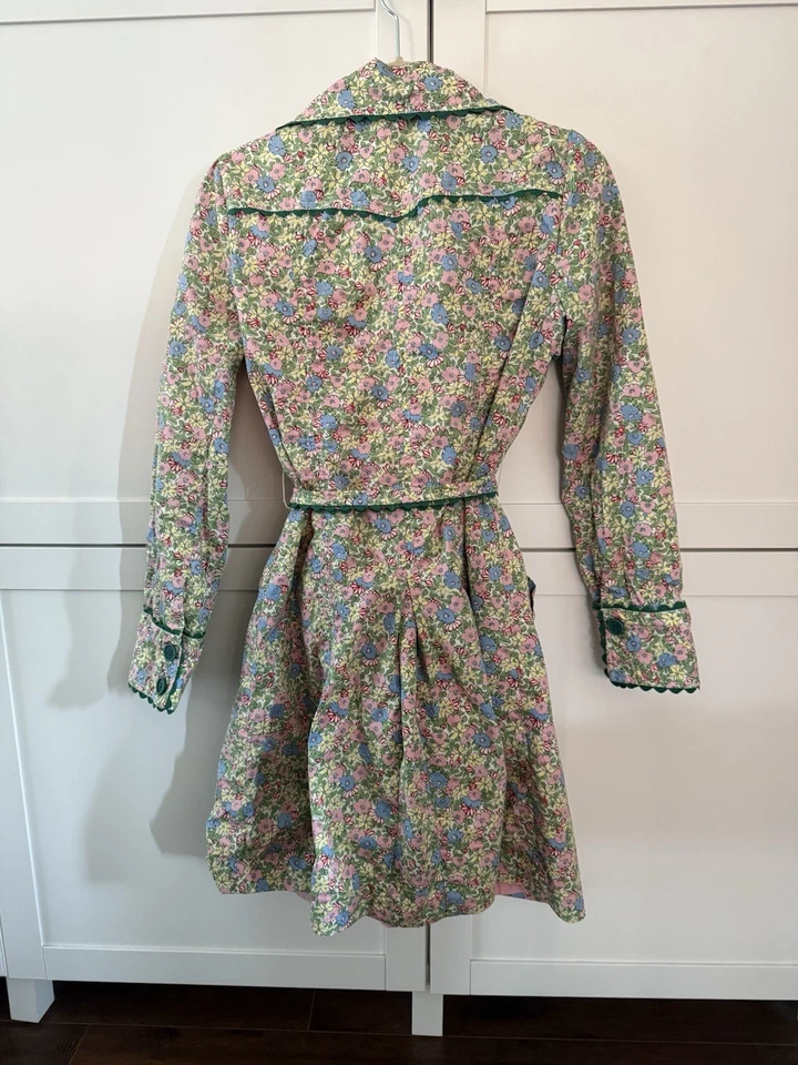 Odille Anthropologie Trench Coat 粉彩花卉 Cottagecore,Ricrac 装饰,尺寸 8 — 第 3/4 张图片