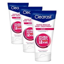 Clearasil Rapid Rescue Deep Treatment Acne Face Wash, Maximum Strenght pack of 3