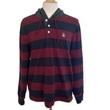 Original Penguin By Munsingwear Men  s Long Sleeves Hoodie Burgundy  Blue Size L