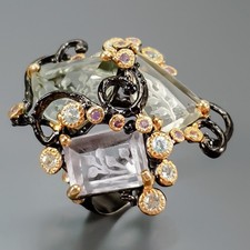 Anello fatto a mano 25 ct+ ametista verde naturale argento sterling 925 misura 8/R443677