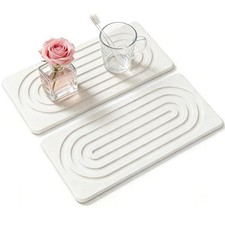 2 PCS Water Absorbing Diatomite Coasters, Stone Drying Mat for 8.3" x 4" White