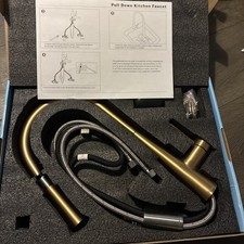 Tohlar Gold Kitchen Tap with Pull Down Sprayer, Modern Stainless Steel 