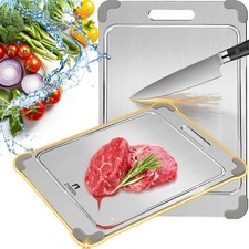 100% Pure Titanium Cutting Board with Grooves, Update Double Side Titanium Ch...