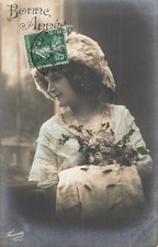 CP BONNE ANNEE FEMME CHAPEAU MANCHON FOURRURE - 50662