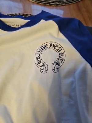 Chrome Hearts Long-Sleeve Horseshoe Baseball Tee In Weiß/Blau..M