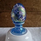 Fenton Hand Painted Blue Pedestal Egg, signed