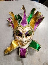 Green Purple Gold Mardi Gras Large Jester Joker Venetian Masquerade Party Mask