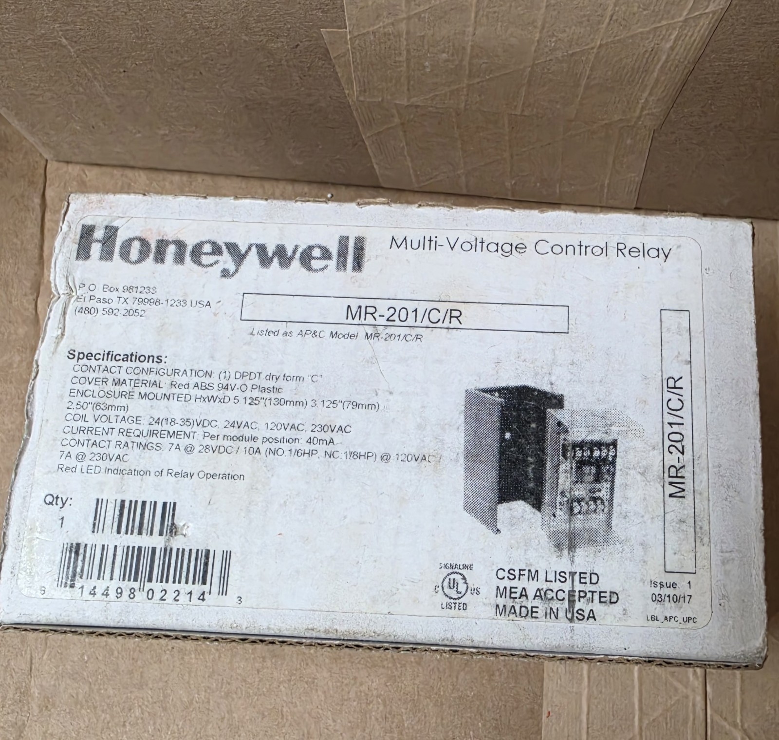 Honeywell MR-201/C/R Multi-Voltage Control Relay .FREE SHIPPING.