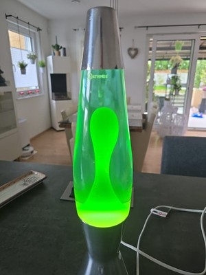 Mathmos Astro Lavalampe mit neongrünen Flüssigkeit,silbernen Metallgehäuse