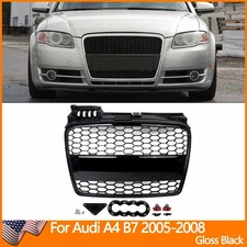 For 2005-2008 Audi A4 B7 RS4 Style Front Bumper Honeycomb Grille Gloss Black
