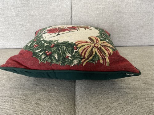 Almohada de tapiz guirnalda de invierno trineo paseo en la nieve vacaciones Navidad - Imagen 2 de 3
