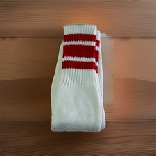 VTG Mens Socks Sport Tube Stripe Acrylic Blend White Red 80s USA Made 20  