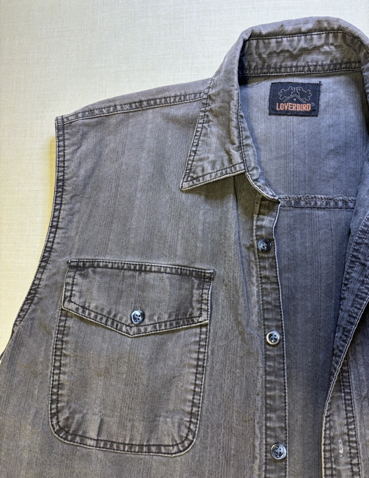 LOVERBIRD Gray Denim Button Front Collared Vest w… - image 3