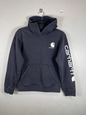 Carhartt Boys Hoodie Size Medium 10-12 Black Graphic Spell Out Logo TS6272-B
