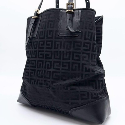 Givenchy 4G Logo Canvas Leather Black Tote Bag Adjustable Strap Auth