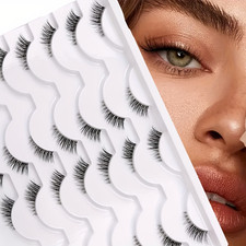 14 Set False Eyelashes Clear Band Wispy Cat Eye Look Natural Short Accent Lashes 14 Set False Eyelashes Clear Band Wispy Cat Eye Look Natural Short Accent Lashes