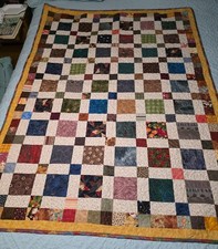 New Handmade Quilt Browns  Multi-Colors Machine Quilted 43 1/2" x 61 1/2" Throw