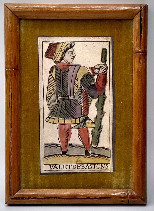 Vintage Framed Print Of Tarot Card, Page Of Batons From 1751 Tarot De Marseille
