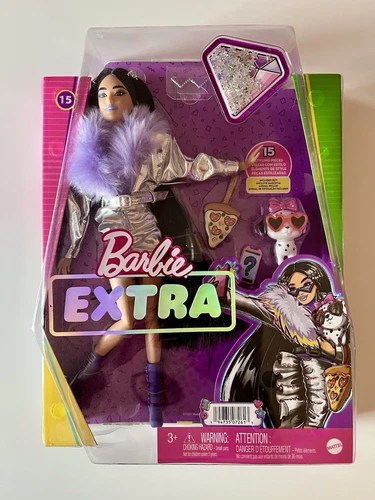 Barbie Extra Doll #15 Black Hair, Silver Jacket, Dalmatian Puppet