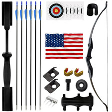 57" Recurve Bow 40lb Archery 6Pcs Fiberglass Arrows Set Hunting Target Shooting