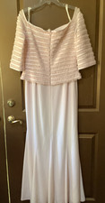 Daymor Couture Pink Lace Trim Off The Shoulder Mother of The Bride Gown
