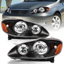 Headlight for 2003-2008 Toyota Corolla Black Amber Reflector Left Right