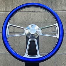 14 Steering Wheel W Metallic Blue Half Wrap Fs Horn Adapter For 69-94 Chevy 14 Steering Wheel W Metallic Blue Half Wrap Fs Horn Adapter For 69-94 Chevy