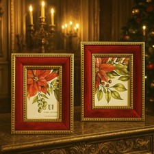 Gold Vintage Style Velvet Ornate Decor 5x7 Photo Frame Gilded Beaded Border