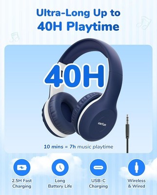 EarFun Bluetooth Kopfhörer Kinder, 85/94dB Lautstärkeregelung, HiFi Sound, HD-Mi