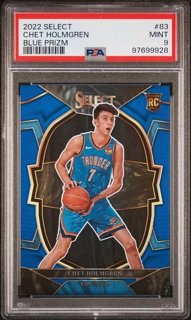 2022-23 Chet Holmgren RC PSA 9 Panini Select Concourse Blue Prizm #83 Thunder