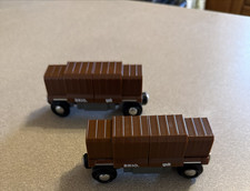 BRIO World Wooden Railway Lot of 2 Cargo Brown Boxcars w/ Opening Closing Doors