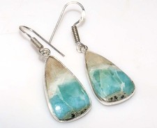 925 Silver Plated Big Cluster Larimar Earrings 1.5" Ethnic Fusion Design GW