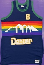 Authentic Denver Nuggets #6 Vintage 1980s Rainbow Skyline Sand Knit Jersey 42