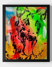 GUAJARDO Original Expressionism Neon German Shepherd 14X11 Canvas Signed Art