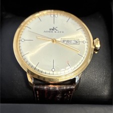 Adee Kaye Men's Quartz Watch Gold Tone Day/Date Brown Leather Band 50M