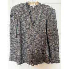 BEAUTIFUL St. John Collection Vtg Blue Multi Boucl Knit Zip Front Jacket Sz 12