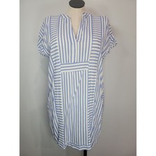 Womens Striped Casual Shirt Dress Size M Blue White V Neck Short Sleeve